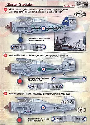 Print Scale Decals 1/72 GLOSTER GLADIATOR Fighter • $11.99