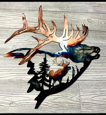 Metal Wall Colorful Art Elk Head Wall Decor Hanging For Cabin Decor Living Room • $18.50