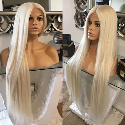 Glueless Lace Front Wigs Bleach Blonde Natural Long Straight Heat Resistant Hair • $28.49