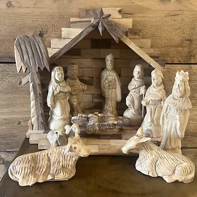 Wooden Hand Carved Nativity Set Scene Christmas Décor Bethlehem Birth Of Jesus • £45