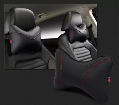 2Pcs Car Headrest Pillow Cushion Comfortable Black PU Leather Wear-Resistant • $23.70