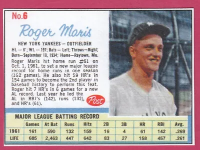 2022-1962 Cereal Card - #6 Roger Maris-New York Yankees • $6.95