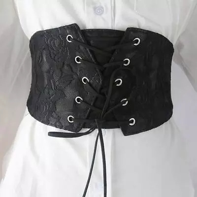 Womens Elastic Corset Wide Belt Cinch Belt Lace-Up Waistband Leather Retro • £11.10