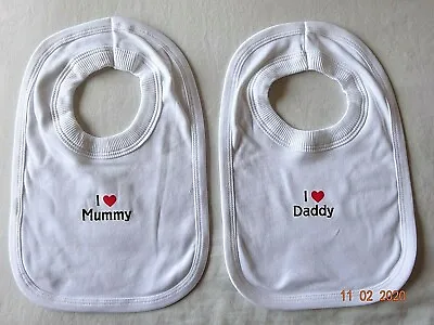 CUTE Baby Cotton White Bib I Love My MUMMY Feeding Pullover/Popover Bib • £2.99