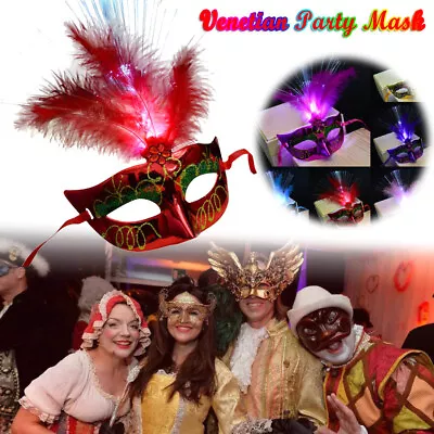 Princess Feather Masks - Venetian LED Fiber Mask Masquerade Fancy Dress Party • $8.99