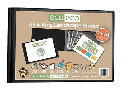 A3 95% Recycled 4-D Landscape Ring Binder File Folder Artwork Portfolio • £10.19
