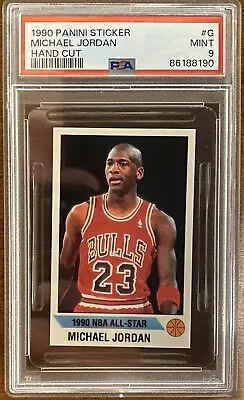 1990 Panini Sticker Michael Jordan Hand Cut #G PSA 9 MINT Chicago Bulls • $30