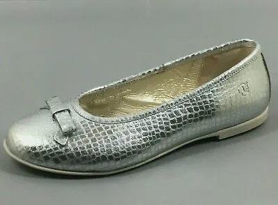 Naturino Girls Silver Leather Reptile Slip On Ballet Ballerina Shoes Flats Pumps • £42.99