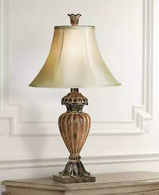 Traditional Table Lamp Urn Two Tone Bronze Off White For Living Room Bedroom • $49.95