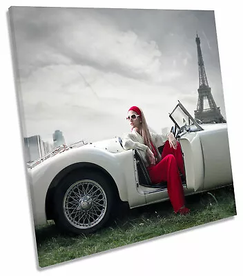 Eiffel Tower Retro Car Paris Print CANVAS WALL ART Square Picture • $94.99