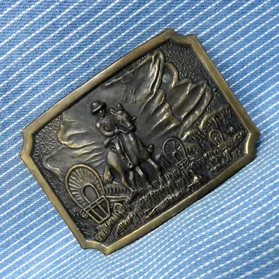 Tall In The Saddle Cowboy Belt Buckle Western Wagon Train Vintage 80s    .GTA412 • $25.95