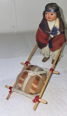 Composition Head Skookum Native Indian Squaw Doll W/ Travel Sled Leather Dress • $136.76