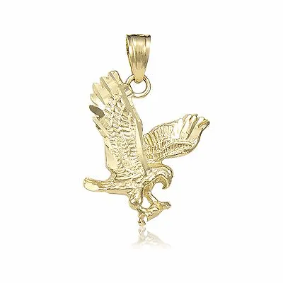 14K Solid Yellow Gold Eagle Pendant Flying Bird Dia Cut Necklace Charm Men Women • £133.61