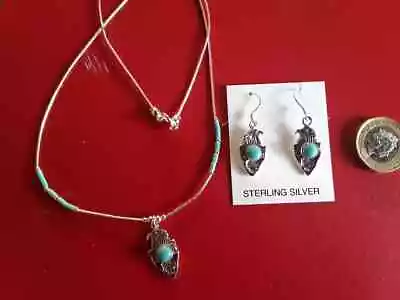 Silver Eagle With Turquoise Earrings Or Necklace. Authentic Navajo Craftwork.  • £21.95