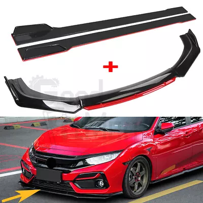 For Honda Civic Front Bumper Lip + 86.6  Side Skirt Extension Body Kit Splitters • $132.82