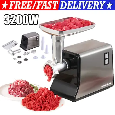 Electric Meat Grinder Mincer Machine Mincing Sausage Maker Food Filler 3200W UK • £65.99