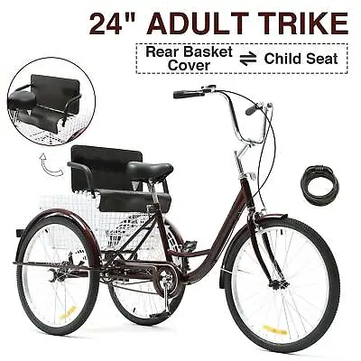 $289.99 • Buy 24 Adult Tricycle 3-Wheel Trike Cruiser Bicycle  W/Basket For Shopping Trike
