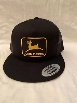 Vintage John Deere Embroidered Patch On  Flatbill Snapback Trucker Hat Yupoong • $20
