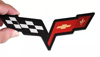 1pc C6 Emblems For 2005-2013 C6 Corvette Front Hood Rear Crossed Flag Black Red • $16.14