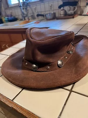 The Outback Buffalo Nickel Hat Minnetonka Size L Brown Suede Leather Riding Cap • $28.99