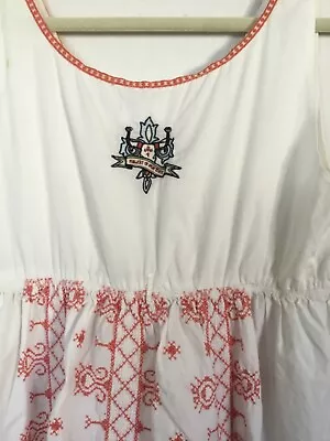 Odd Molly Anthropologie Empire Dress M White Embroidered Cotton V Neck Sundress • $38