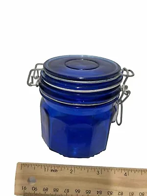 VTG Retro Cobalt Blue Canister Metal Wire Bail Mason Jar Rubber Seal 4” Tall • $14.99