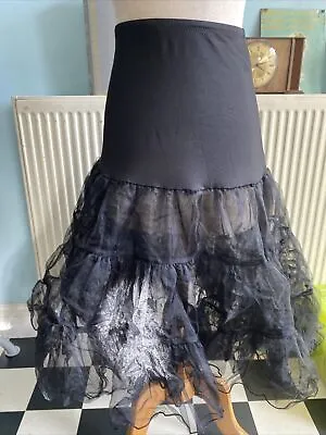 Vintage 1950s Style Black Full Frill Petticoat Slip Size S 6 8 10 • £4.99