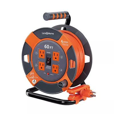 60 Ft. 14/3 Extension Cord Storage Reel With 4 Grounded Outlets And Surge Pro • $39.99