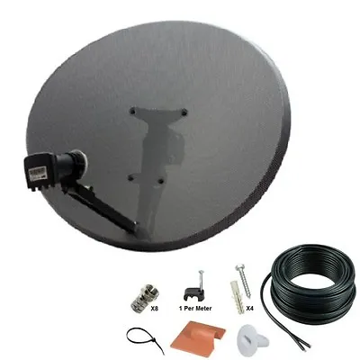 £46.99 • Buy Zone 2 Satellite Dish For Sky HD & Quad Lnb + 10m Twin Coax Cable Kit Hotbird