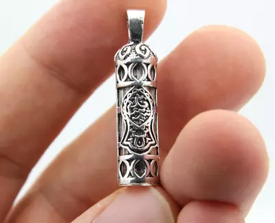 925K Silver Cylinder Amulet Taweez Talisman Stash Vial Prayer Tube Hamsa Pendant • $19.99