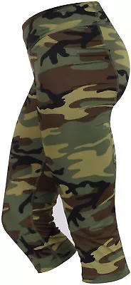 Womens Camo Stretch Yoga Pants Ladies Athletic Gym Run Workout Capris Army • $9.99