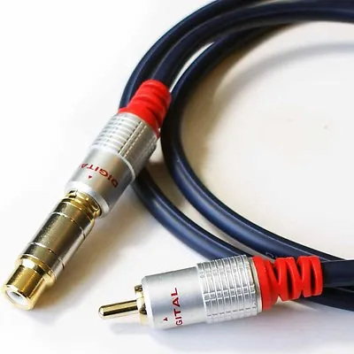 10m 1 RCA Phono Male To Female Extension Cable Lead Digital Coax Subwoofer Audio • £13.49