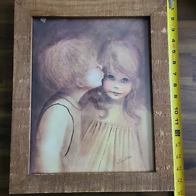 Framed Margaret Kane Lithograph Print Big Eyes Vtg   “A Little Kiss” First Love • $105
