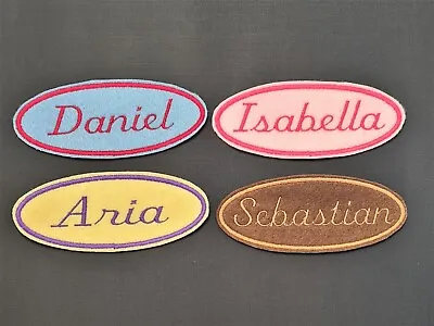 £3.85 • Buy Personalised Oval Embroidered Name Patch Badge Girls Boys Iron On Or Sew