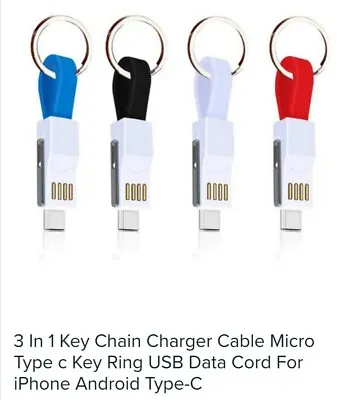 Pack Of 10. 3 In 1 Fast Charging Cable/Keyring For Android USB Type C & IPhone. • £75