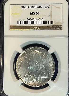 Great Britain 1893 Victoria Silver 1/2 Crown NGC MS 61 • $225