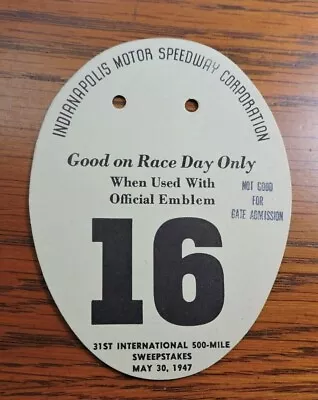 $39 • Buy Indy 500 Pit Badge Back Up Card #16