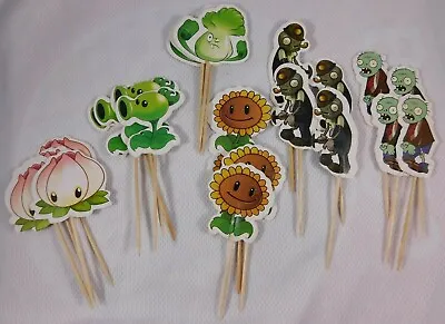 Plants Vs Zombies Sunflower Peashooter Cat Toothpick Cake Cupcake Toppers 24pcs • $8.99