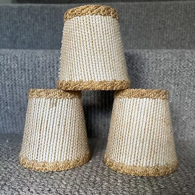 3 Vintage French Small Clip On Lamp Shades Chintz Cream Ivory Candle Lampshades • £14.99