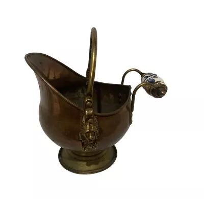 Vintage Small Dutch Helmet Copper And Brass Coal Scuttle With Delft Handle • £10.50