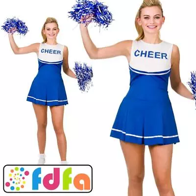 Wicked Blue & White Cheerleader Adults Ladies Fancy Dress Costume • £14.79