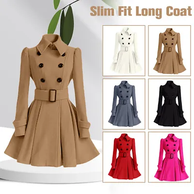 Lady Winter Classic Coat Office Casual Business Outwear W/belt S-2XL Swing Coat • £39.47