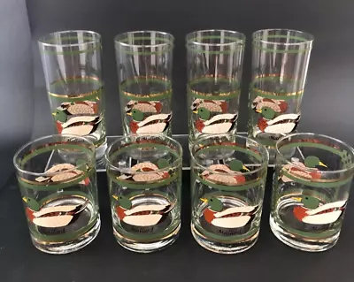 Vintage Mallard Duck Cocktail Glasses Set/8 Highball Lowball Gold Trim Libbey • $45