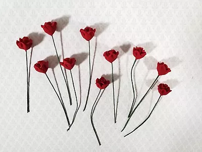 Dollhouse Red Roses Flowers Set Of 10 With Stems 1:12 Scale Miniature Garden • $8.99