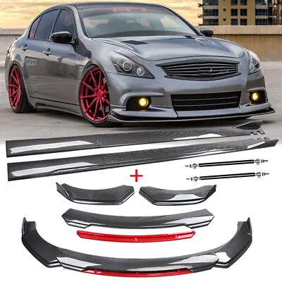 For Infiniti G37 G37X Sedan Carbon Fiber Front Bumper Lip Splitter + Side Skirt • $169.99