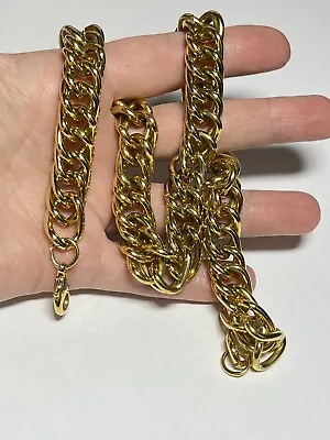 90'S Heavy Shiny Goldtone Chunky Chain Link Thick Necklace Choker Collar JJ84 • $13.99