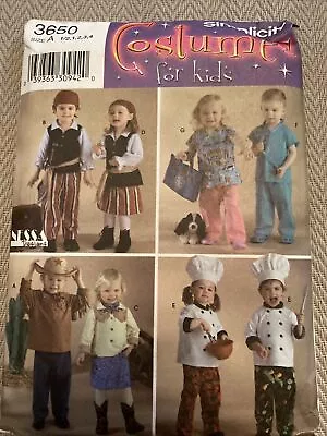 Simplicity 3650 Toddle Costume Pirate Vet Chef CowBoy CowGirl Scrubs Pattern 1-4 • $8.95