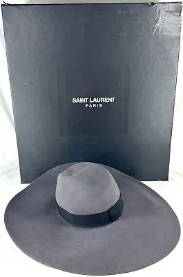 SAINT LAURENT Paris Runway Hedi Slimane Fedora Grey Rabbit Fur Women's Hat 56 • $995