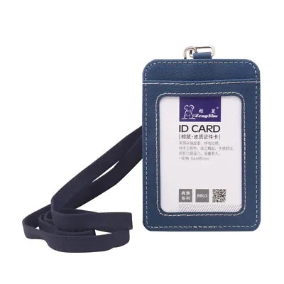 ID Badge Card Holder Pu Leather Vertical Clip Neck Strap Lanyard Necklace Case • $8.99