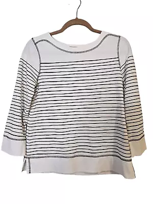 Sigrid Olsen White And Black Striped 3/4 Sleeved 100% Cotton Top. Size M. • $20